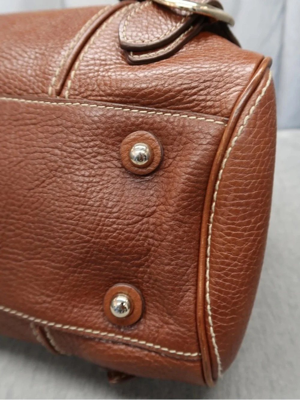 Burberry Brown Pebbled Leather Double-Handle Satchel - Picture 9 of 11